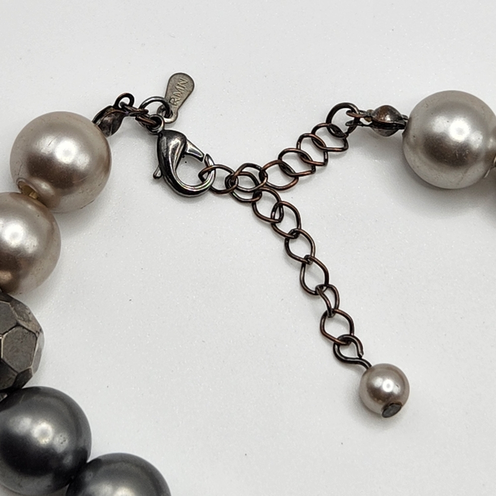 Roman Metallic Gunmetal Beaded Necklace Vintage - Picture 4 of 4